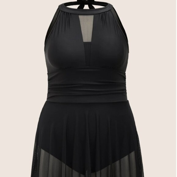 BloomChic Plus Size Knotted Back Mesh Insert Halter Swim Dress 2XL - Picture 5 of 5